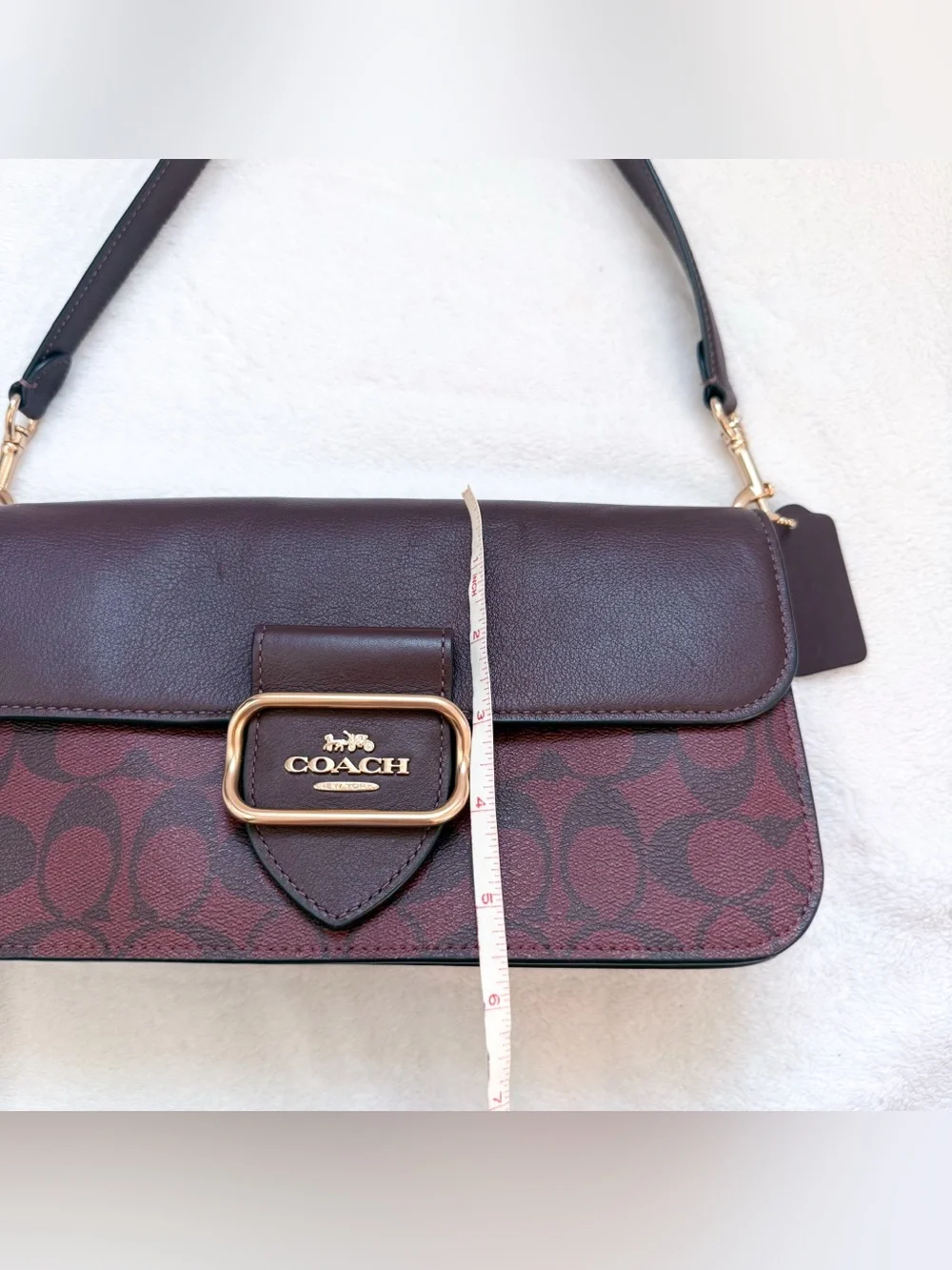 Coach Morgan Women's Shoulder Bag In Signature Canvas CJ617 Gold/Oxblood EUC